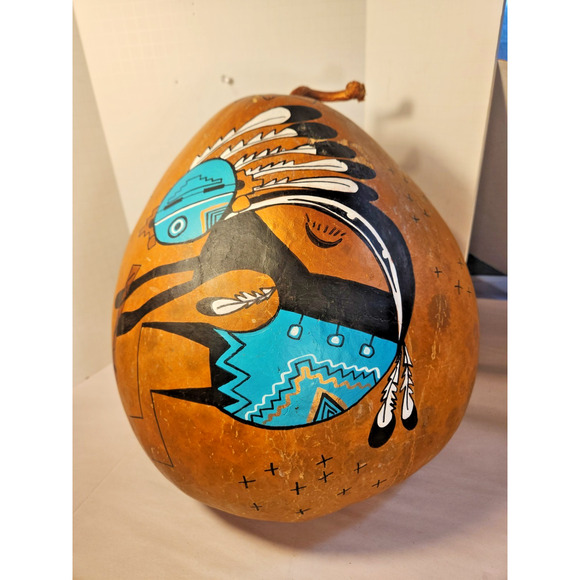 Large Kokopelli Gourd Carved & Painted Signed C. J. Prophet 15" H x 40" Circum - Picture 13 of 15